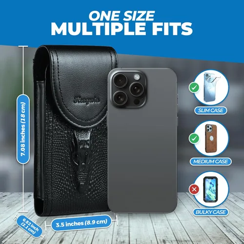 Vista 3 de Funda de cuero genuino para cinturón de teléfono con clip para cinturón, funda para teléfono celular para teléfonos inteligentes grandes de 6.5