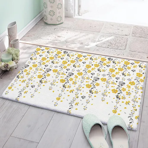 Vista 3 de LNU Alfombra de baño de 16 x 24 pulgadas, absorbente, peluda, alfombra de baño con flores caídas, amarillo, gris, fresco, tema de verano