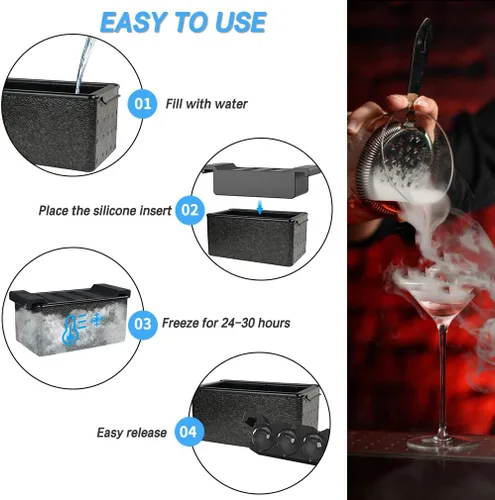 Vista 6 de TINANA – Molde para esferas de hielo de 2 pulgadas, transparente de cristal, prepara 8 bolas redondas grandes, para cócteles, whisky y bebidas