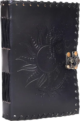 Vista 9 de Diario en relieve de Sun & Moon, diario de 240 páginas, diario vintage, diario Sun Moon, cuaderno de bocetos de cuero, cuaderno de cuero, diario