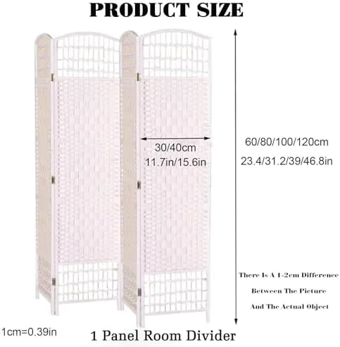 Vista 2 de Tall White Rattan Room Divider, Foldable Privacy Screen, Space-Saving Partition, 60/80/100/120cm High, 4 Panels (100x40cm) - Stylish Home Decor