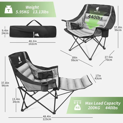 Vista 2 de GEERTOP Silla de camping acolchada de gran tamaño con reposapiés