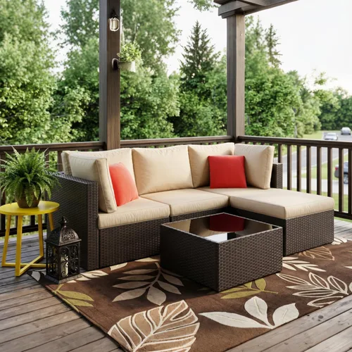 Vista 7 de Vongrasig 5 Piece Patio Furniture Sets, Outdoor Patio Set Sectional Sofa Beige