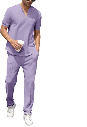 Vista 80 de FZNHQL Conjunto deportivo de moda para hombre, 2 piezas, casual, atlético, para correr, manga corta/larga, conjunto para hombre
