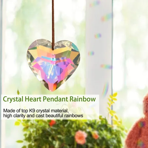 Vista 3 de Together-life Paquete de 2 colgantes de prisma de bola de cristal con forma de corazón, atrapasoles de cristal transparente para ventana, decoración