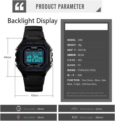 Vista 5 de Hombres deporte al aire libre reloj digital 5bar impermeable alarma luz trasera LED moda cronógrafo relojes