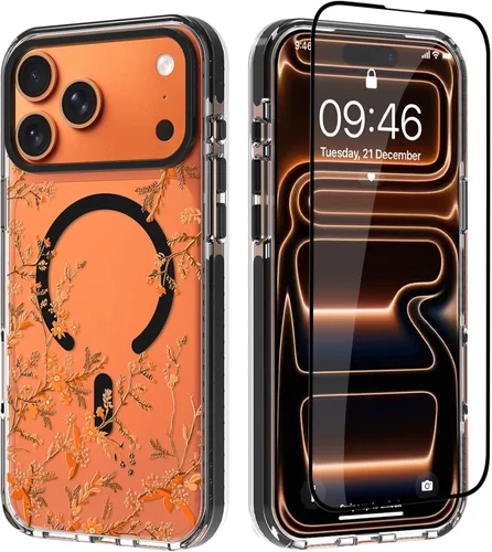 Vista 21 de OOK Funda para iPhone 17 Pro compatible con Magsafe, con protector de pantalla, elegante lazo estético, delgado, transparente, magnético, a prueba
