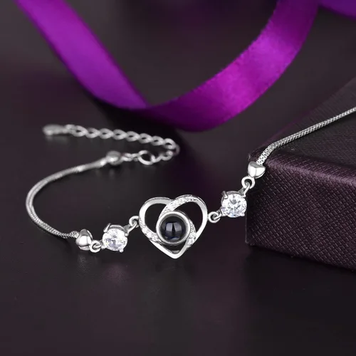Vista 40 de Godchoices Pulsera de fotos personalizada, pulsera de proyección de fotos con imagen en el interior, collar con texto en inglés "I Love You