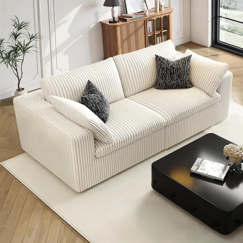 Vista 58 de 118" Cloud Couch Oversized Modular Sectional Sofa, Boneless L-Shaped 6 Seater Deep Seat Couch with Ottoman, Soft Corduroy Upholstery, DIY Negro