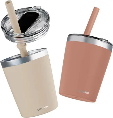 Vista 21 de CUPKIN - Taza apilable de acero inoxidable para niños, taza para batidos, tazas aisladas con recubrimiento en polvo, tapa libre de BPA y pajilla
