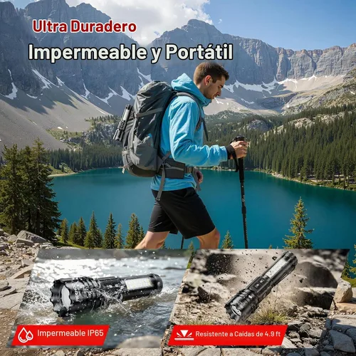 Vista 5 de RECHOO Linternas Recargables de Altos Lúmenes, Linterna de 7Modos con Interruptor Dual Recargable con Pantalla Digital LCD, Linterna Súper Brillante