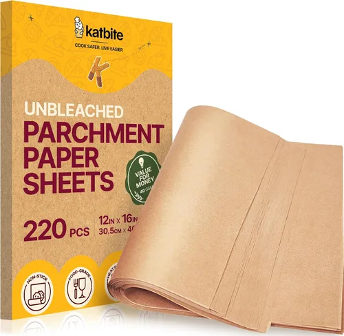 Vista 10 de Katbite 200 piezas de papel pergamino, papel de hornear sin blanquear de 8 x 8 pulgadas, resistente al aceite y fácil de limpiar, hojas de papel