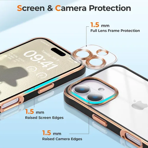 Vista 4 de FABSPARK Funda para iPhone 16, transparente anti-amarilleo, negro