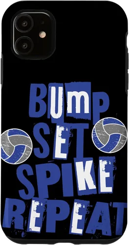 Vista 5 de iPhone 15 Parents Girls Volleyball Bump Set Spike Repeat Blue & White Case