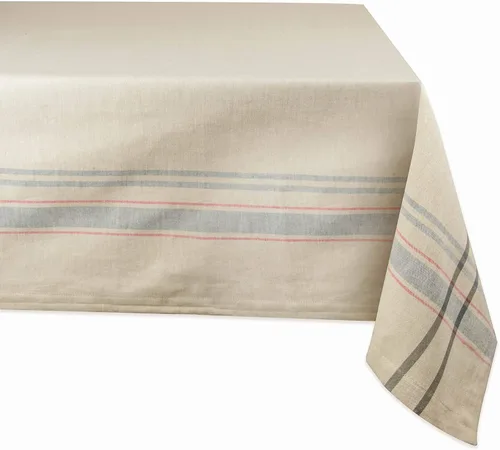 Vista 14 de DII - Mantel para mesa de comedor, estilo rústico, colección de manteles con rayas estilo francés, 60 x 84 pulgadas, color gris pardo/rojo