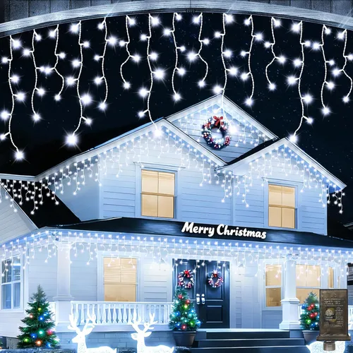 Vista 11 de JXLEDAYY Luces de Navidad superlargas de 1280 luces LED de 131 pies con 240 caídas, enchufables, con 8 modos de decoración de Navidad, para Multi