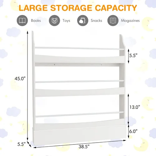 Vista 2 de Costzon Estantería para niños montada en la pared, estante organizador de madera de 3 niveles para libros y juguetes, estantería para niños pequeños