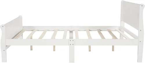 Vista 4 de SOFTSEA Base de cama matrimonial con cabecero y estribo, cama de plataforma de madera maciza con soporte de listones de madera/no necesita somier
