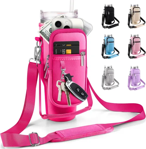 Vista 8 de Bolsa de transporte con bolsillo para teléfono para vaso Stanley de 40 onzas con asa y vaso Simple Modern de 40 onzas - Funda tipo bandolera