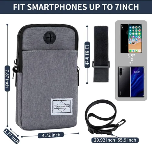 Vista 5 de HOTEMIA Bolso para teléfono móvil, paquete de cintura, bolsa bandolera de viaje, brazalete deportivo para el brazo con correa para el hombro Negro