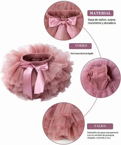 Vista 5 de Tutu.kk Falda tutú para niña pequeña con funda para pañales, vestido de tutú suave para bebé de 0 a 36 meses con diadema de flores 1-Beansand