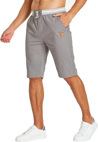 Vista 9 de JustSun Pantalones cortos para hombre, estilo casual, de algodón, con cintura elástica y bolsillos Negro