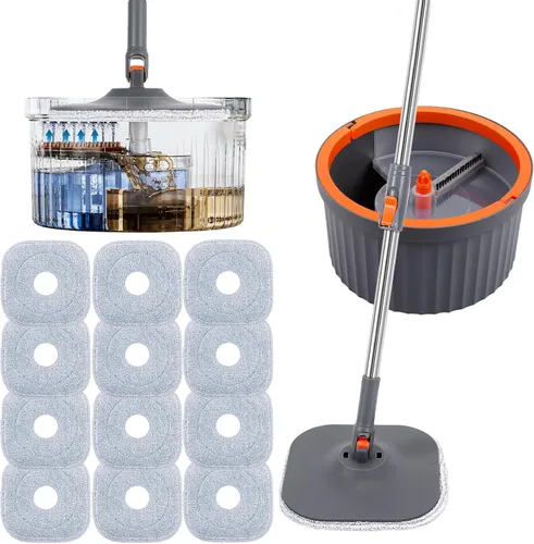 Vista 8 de Chabatree Juego de trapeador y cubeta, juego de trapeador giratorio y cubo con agua sucia y limpia separada, 6 almohadillas de trapeador