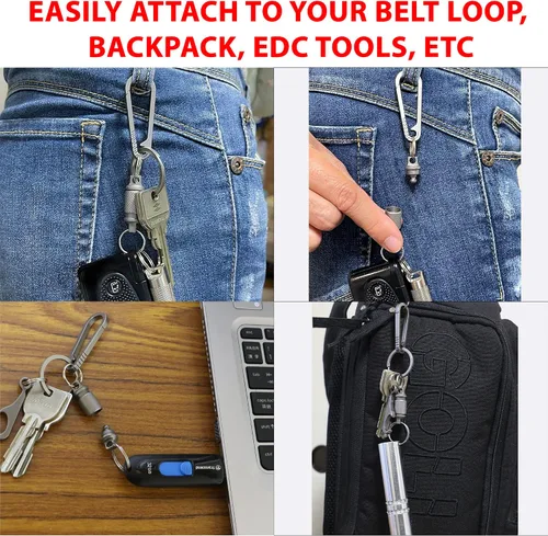 Vista 3 de JVCOM Titanium Quick Release Keychain - 360 Rotation, Heavy Duty Key Clip, with Carabiner and Key Ring - for Men and Women.