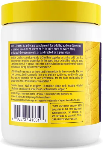 Vista 3 de Healthy Origins L-Citrulina en polvo 2,000 mg por porción, 10.6 oz (300g) – Suplemento de aminoácidos de grado USP fabricado en Estados Unidos