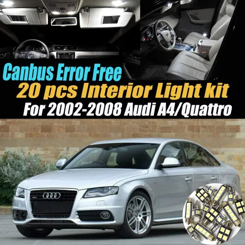 Vista 2 de Canbus - Kit de luces LED para interior de coche, 20 unidades, sin errores, 6000 K, compatible con Audi A4/Quattro 2002-2008, equipado con sistema