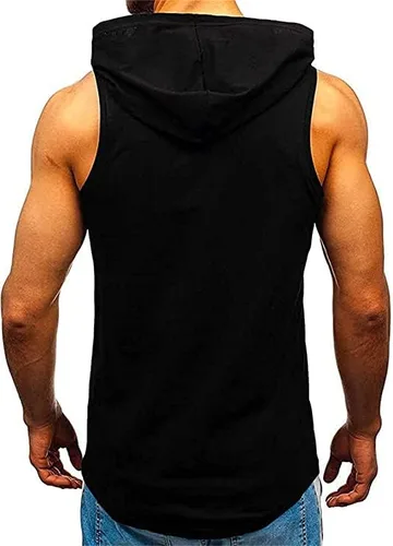 Vista 2 de Alivebody Camiseta sin mangas con capucha para hombre, para entrenamiento, deportes, gimnasio, culturismo, corte muscular