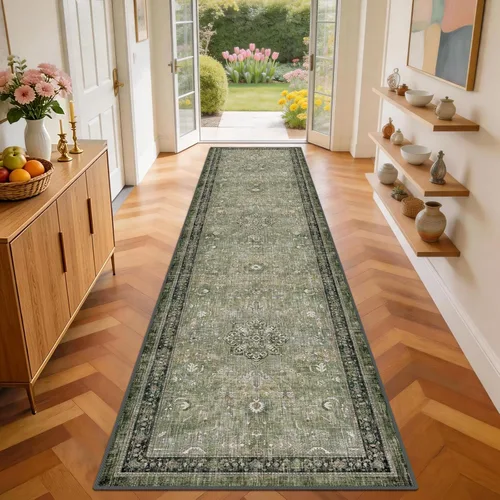 Vista 43 de nesrt Alfombra bohemia lavable de 2 x 10 pies, suave, antideslizante, extra larga, alfombra de cocina, color negro, vintage, geométrico, camino