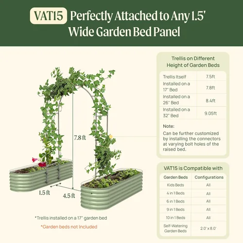 Vista 2 de Vego Garden Sistema modular de enrejado arqueado de 1.5 pies de largo para todas las camas de jardín clásicas para plantas trepadoras como frijoles