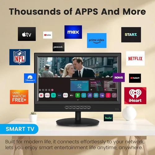 Vista 4 de Jexiop Smart TV de 20 pulgadas, pantalla plana LED Full HD 1080p con TV ATSC, con HDMI USB integrado adecuado para cocina, habitación de niños