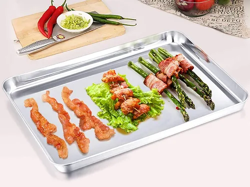 Vista 2 de TeamFar Bandeja para horno tostador, bandeja de horno tostador de acero inoxidable, bandeja de cuarto de hoja, 12.4 x 9.7 x 1 pulgadas, no tóxica