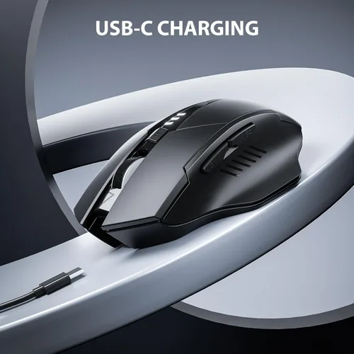 Vista 12 de INPHIC Ratón Bluetooth, batería visible mejorada, mouse inalámbrico Bluetooth recargable (modo dual: BT 5.0+ USB 2.4G), mouse portátil de clic Negro