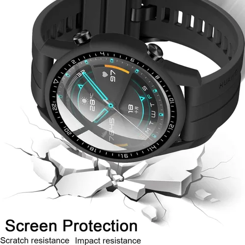 Vista 5 de [Paquete de 2] Funda con protector de pantalla de vidrio templado compatible con Huawei Watch GT2 de 1.812 pulgadas, dureza 9H de 360°, funda