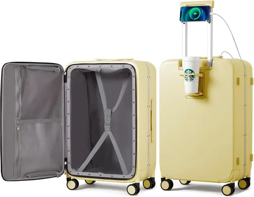 Vista 14 de mixi Equipaje PC Hardside Rolling maleta con rueda giratoria, cerradura TSA, soporte para teléfono y vaso, Verde aguacate