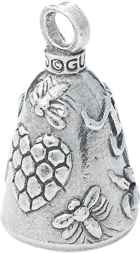 Vista 2 de Guardian Bell Campana de buena suerte con llavero y bolsa de regalo de terciopelo negro Campana de motocicleta Peltre sin plomo Hecho