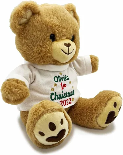 Vista 5 de DIBSIES Oso de peluche personalizado para la primera Navidad del bebé, 12 pulgadas