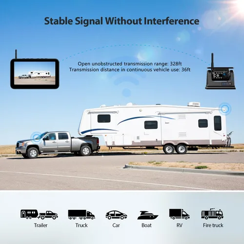 Vista 7 de ZEROXCLUB Cámara de respaldo inalámbrica solar magnética 1080P 7 pulgadas, monitor DVR recargable, sistema inalámbrico para enganche, remolque