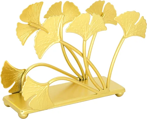 Vista 9 de Owlgift Servilletero moderno de hoja de ginkgo dorado pintado – Servilletero de papel decorativo de hierro de primera calidad de 6.7 pulgadas