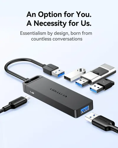 Vista 4 de VENTION Hub USB 3.0 para laptop, divisor de puerto USB múltiple, adaptador extensor USB ultrafino, transferencia rápida de datos de 4 puertos