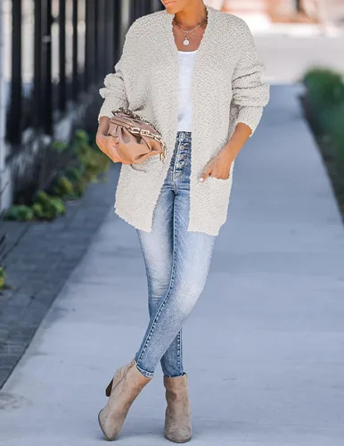 Vista 9 de ZESICA Women's 2024 Fall Winter Popcorn Long Sleeve Open Front Chunky Knit Oversized Cardigan Sweater Coat