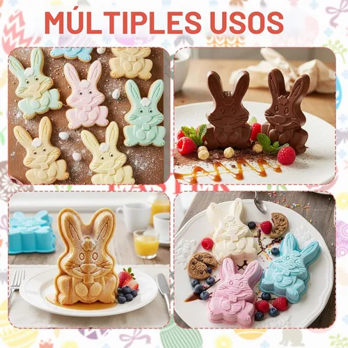 Vista 5 de SiliFine 4 paquetes de moldes de silicona de Pascua, moldes de conejo, moldes de chocolate, moldes para hornear conejos, bandejas de silicona
