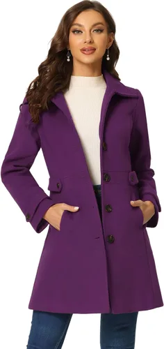Vista 21 de Abrigo clásico de invierno con bolsillos de Allegra K para mujer; chaquetón de botonadura sencilla Verde militar