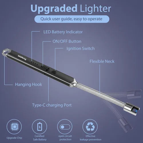 Vista 2 de Encendedor electrónico de velas de arco, resistente al viento, sin llama, recargable por USB