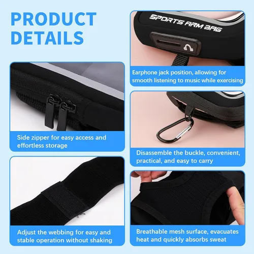 Vista 7 de Soporte para teléfono de muñeca, soporte para teléfono con brazo para correr con ranura para tarjeta y correa ajustable, adecuado para teléfonos