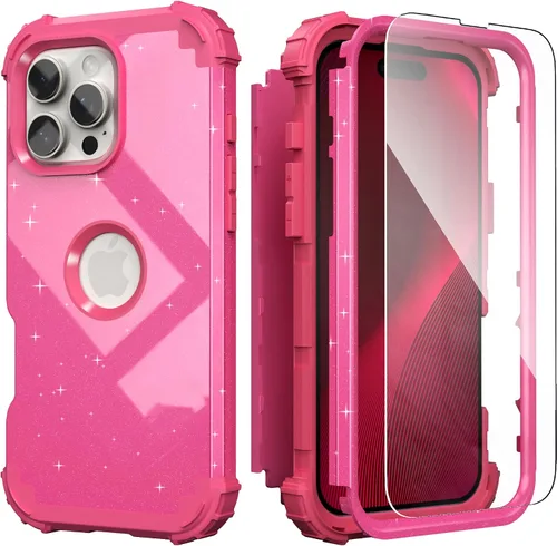 Vista 25 de IDweel Funda para iPhone 16 Pro Max con Protector de Pantalla, 3 en 1 Resistente a Golpes Ajuste Delgado Híbrida de Servicio Pesado Cubierta Dura
