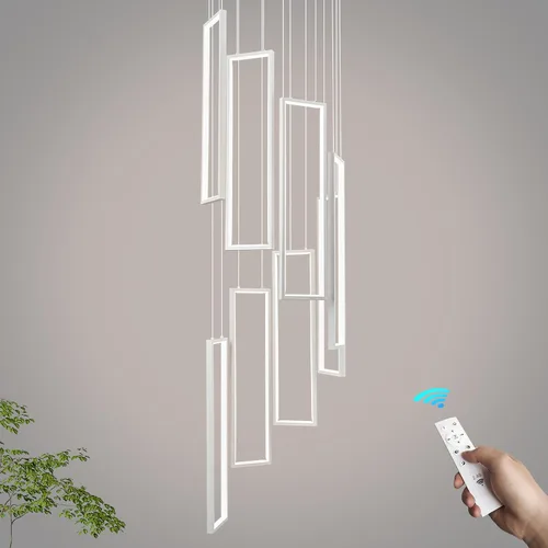 Vista 11 de Accesorio de Lámpara Colgante Moderna para Cocina Dorada 18W LED Lámpara Colgante 2 Anillos Candelabro Rectangular Iluminación Colgante para Isla